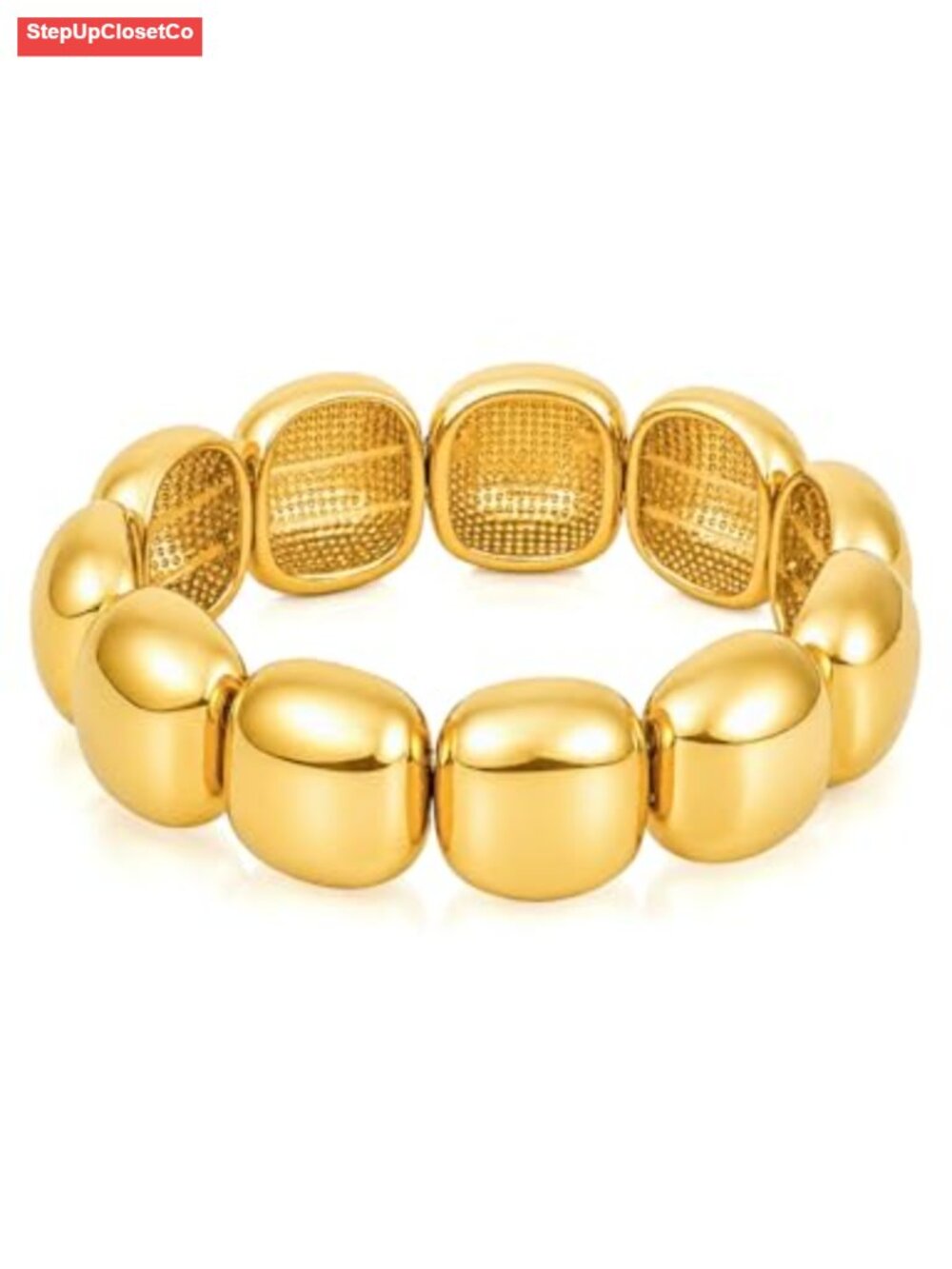 Chunky Beads Stretch Bracelet for Women, 14K Gold Plated Non Tarnish Waterproof
